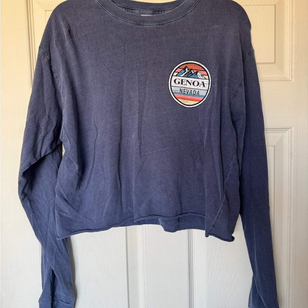 Genoa Nevada Blue Long Sleeve Shirt Crop Cropped